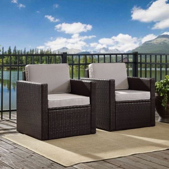 Palm Harbor 3Pc Outdoor Wicker Chair Set Gray/Brown - Side Table & 2 Chairs