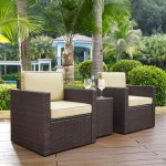 Palm Harbor 3Pc Outdoor Wicker Chair Set Sand/Brown - Side Table & 2 Chairs