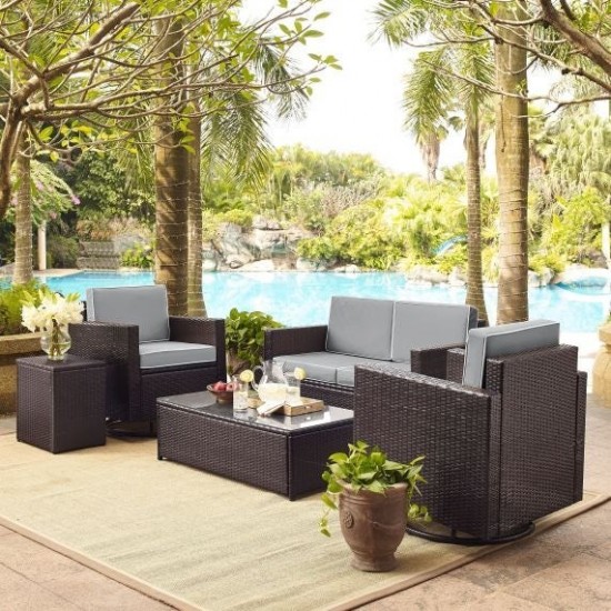 Palm Harbor 5Pc Outdoor Wicker Conversation Set Gray, KO70056BR-GY