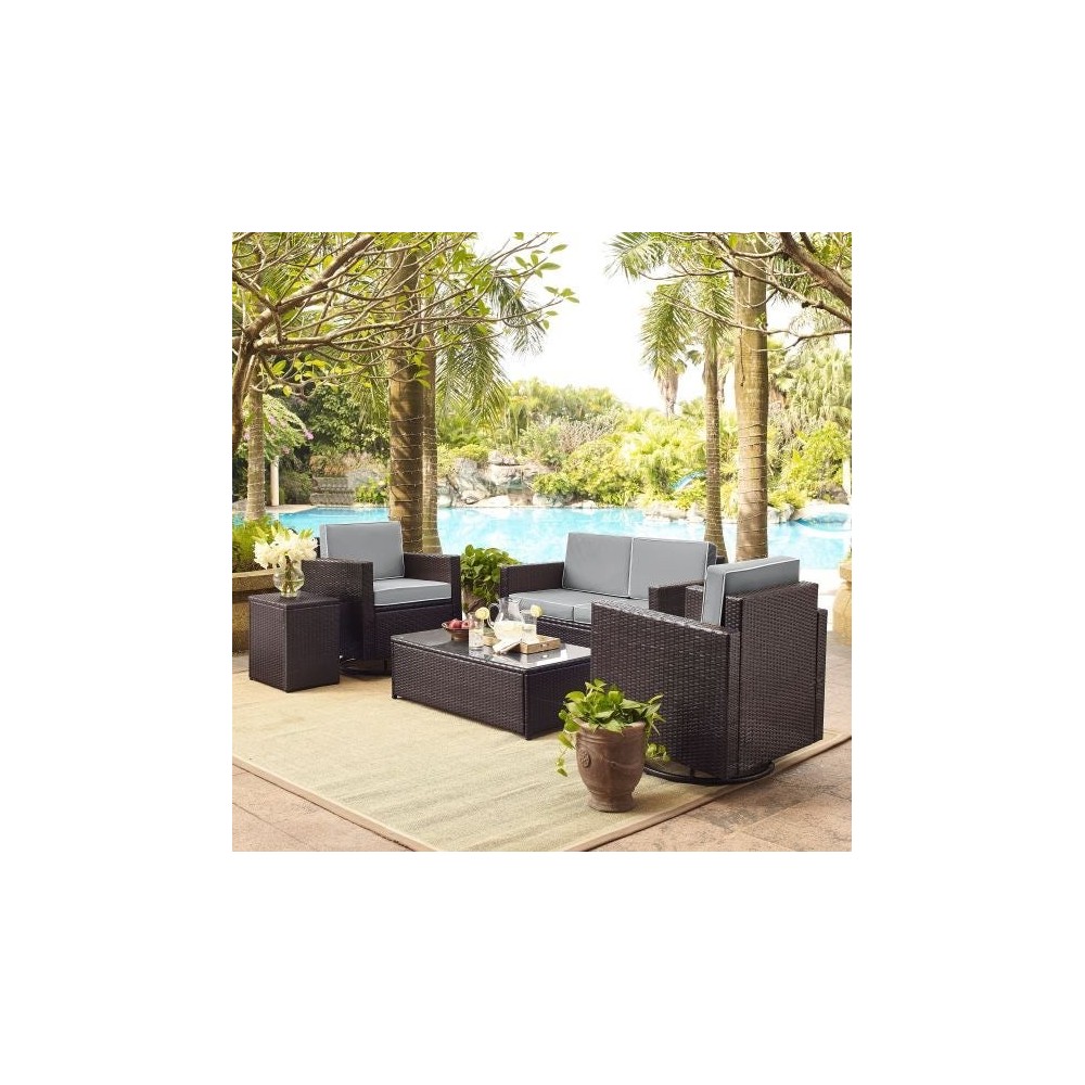 Palm Harbor 5Pc Outdoor Wicker Conversation Set Gray, KO70056BR-GY