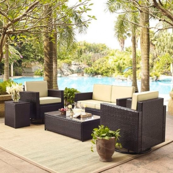 Palm Harbor 5Pc Outdoor Wicker Conversation Set Sand, KO70056BR-SA