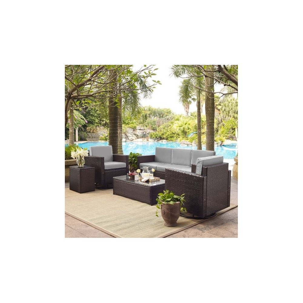 Palm Harbor 5Pc Outdoor Wicker Sofa Set Gray, KO70057BR-GY