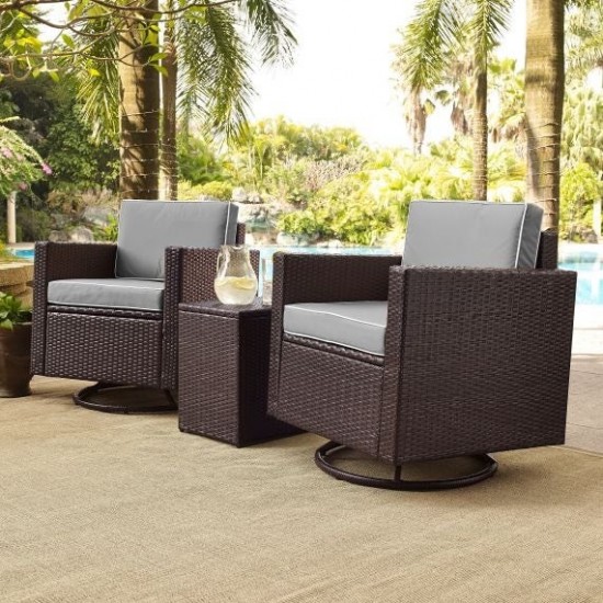 Palm Harbor 3Pc Outdoor Wicker Swivel Chair Set Gray