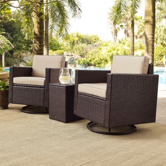 Palm Harbor 3Pc Outdoor Wicker Swivel Chair Set Sand