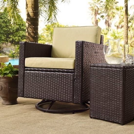 Palm Harbor 3Pc Outdoor Wicker Swivel Chair Set Sand