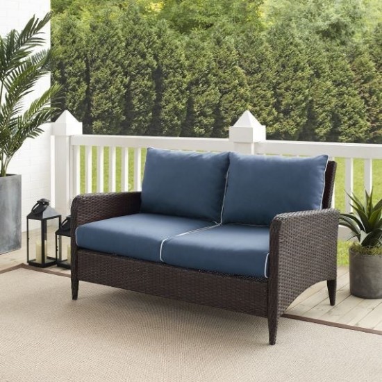 Kiawah Outdoor Wicker Loveseat Blue/Brown