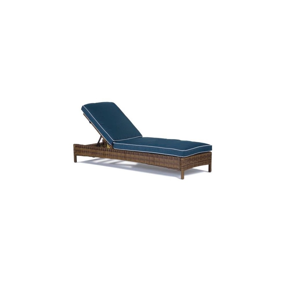 Bradenton Outdoor Wicker Chaise Lounge Navy/Weathered Brown