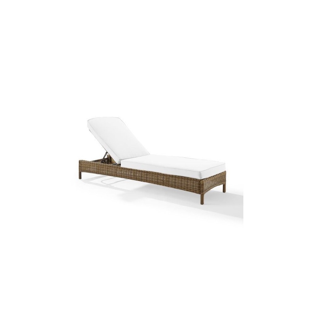 Bradenton Outdoor Wicker Chaise Lounge - Sunbrella White/Weathered Brown