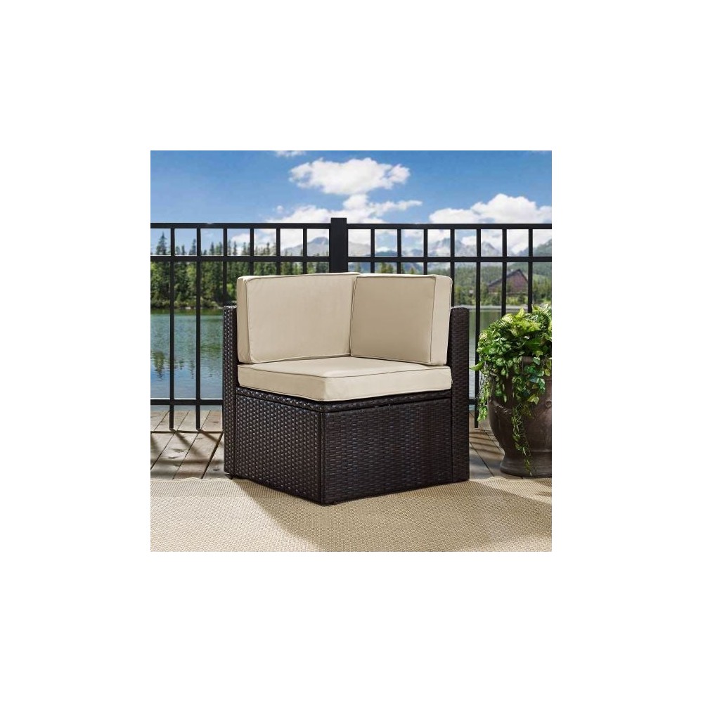 Palm Harbor Outdoor Wicker Corner Chair Sand/Brown