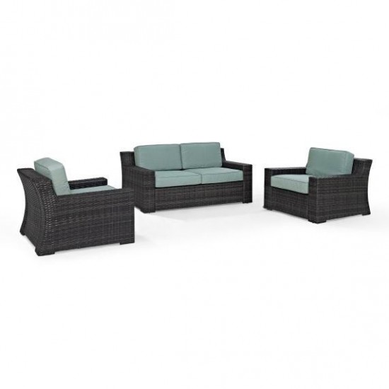 Beaufort 3Pc Outdoor Wicker Conversation Set Mist/Brown - Loveseat & 2 Chairs