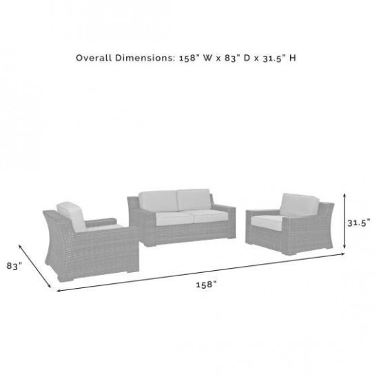 Beaufort 3Pc Outdoor Wicker Conversation Set Mist/Brown - Loveseat & 2 Chairs