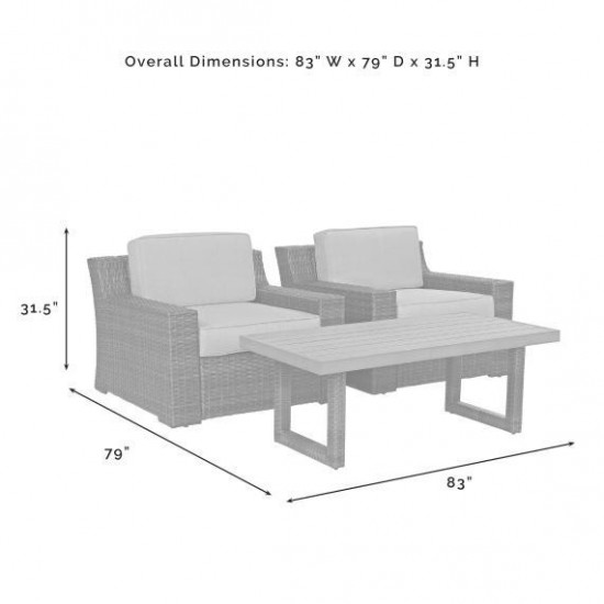 Beaufort 3Pc Outdoor Wicker Chair Set Mist/Brown - Coffee Table & 2 Chairs