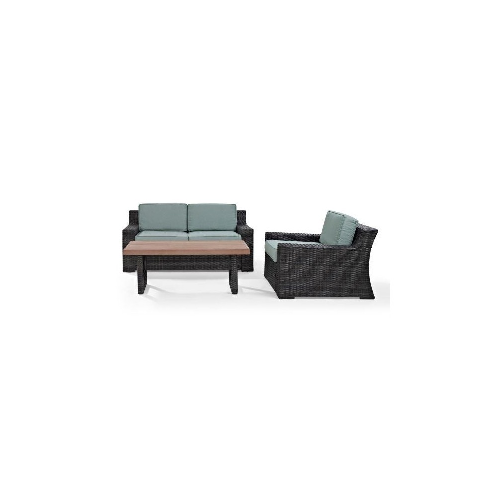 Beaufort 3Pc Outdoor Wicker Conversation Set- Loveseat, Chair , Coffee Table