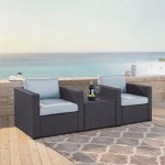 Biscayne 3Pc Outdoor Wicker Chair Set Mist/Brown - Coffee Table & 2 Chairs