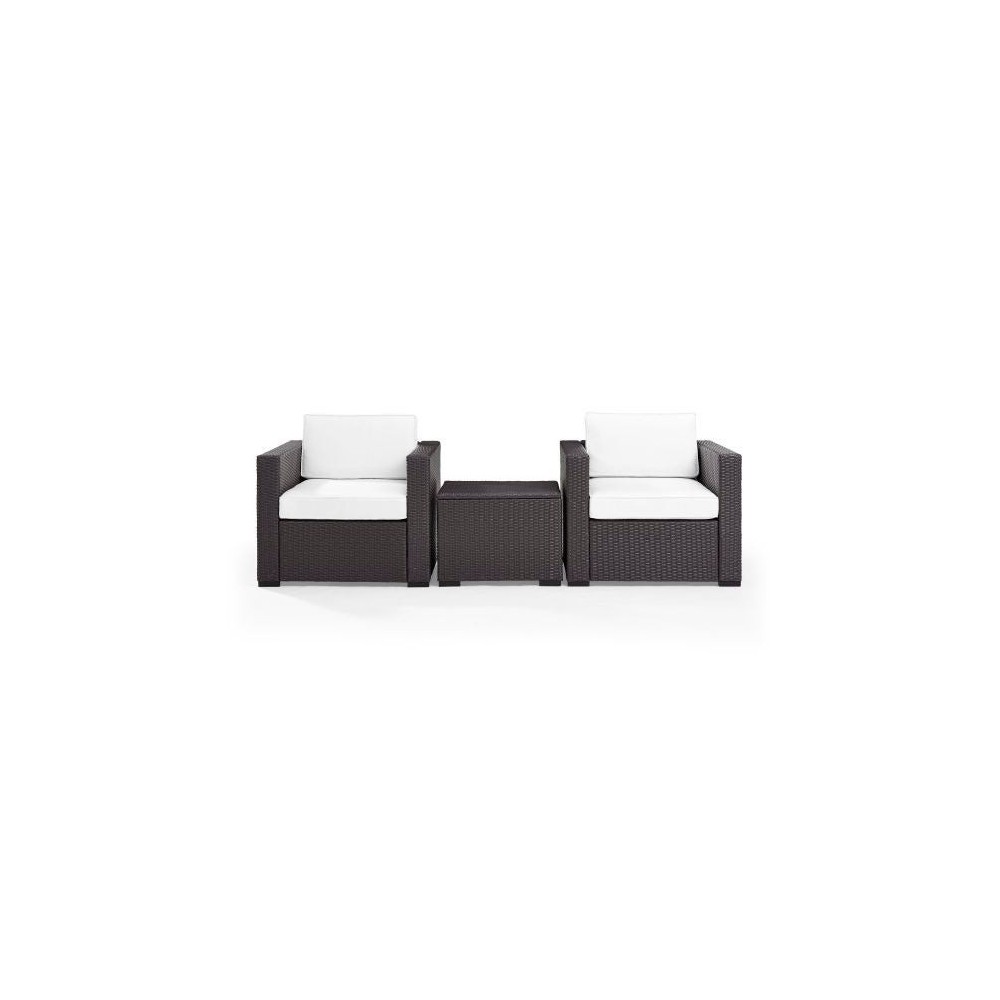 Biscayne 3Pc Outdoor Wicker Chair Set White/Brown - Coffee Table & 2 Chairs Biscayne 3Pc Outdoor Wicker Chair Set White/Brown - Coffee Table & 2 Chairs