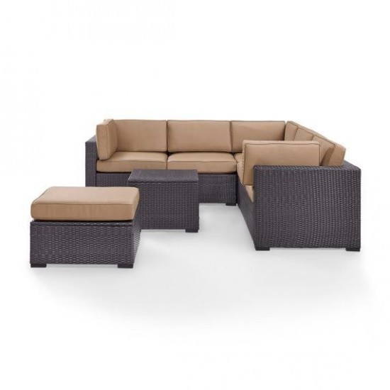 Biscayne 5Pc Outdoor Wicker Sectional Set Mocha