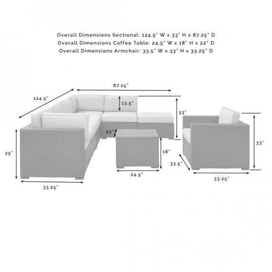 Biscayne 6Pc Outdoor Wicker Sectional Set Mist, KO70107BR-MI