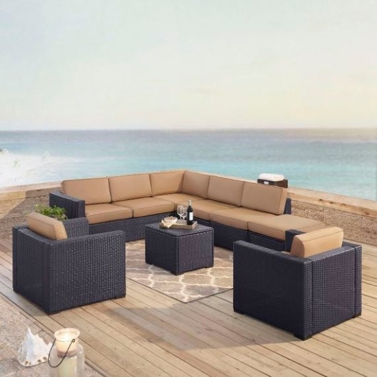 Biscayne 7Pc Outdoor Wicker Sectional Set Mocha, KO70108BR-MO