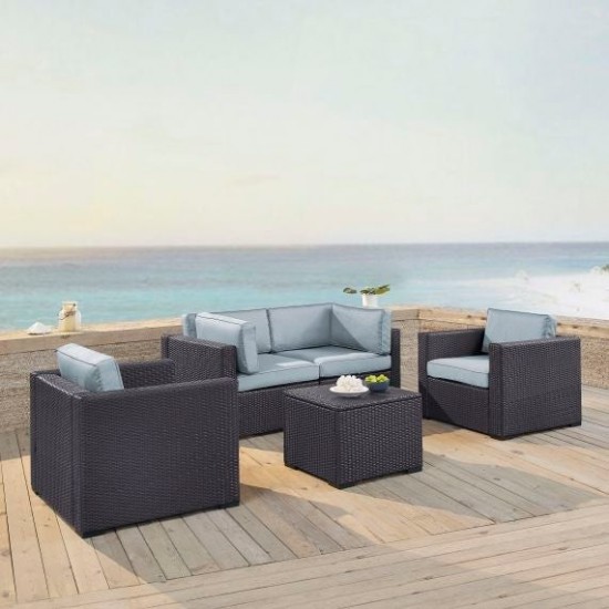 Biscayne 5Pc Outdoor Wicker Conversation Set Mist