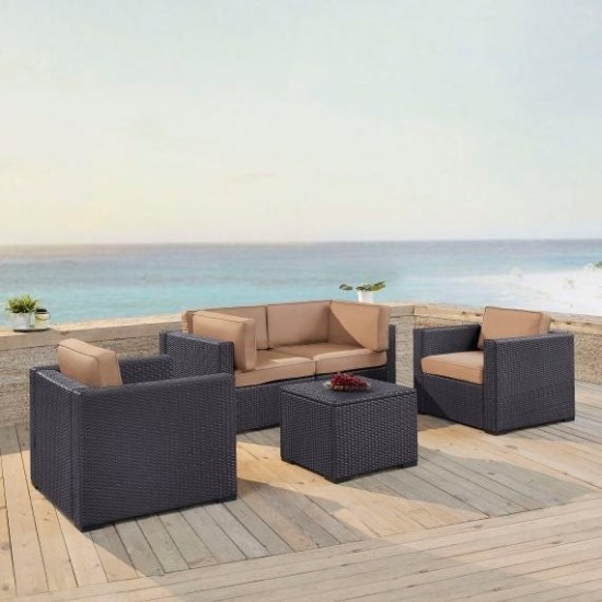 Biscayne 5Pc Outdoor Wicker Conversation Set Mocha