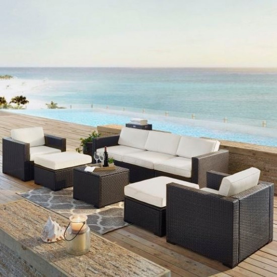 Biscayne 7Pc Outdoor Wicker Sectional Set White, KO70113BR-WH