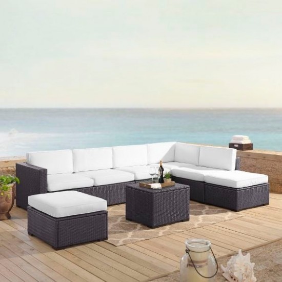 Biscayne 6Pc Outdoor Wicker Sectional Set White, KO70114BR-WH