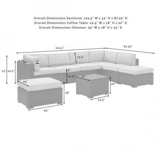 Biscayne 6Pc Outdoor Wicker Sectional Set White, KO70114BR-WH