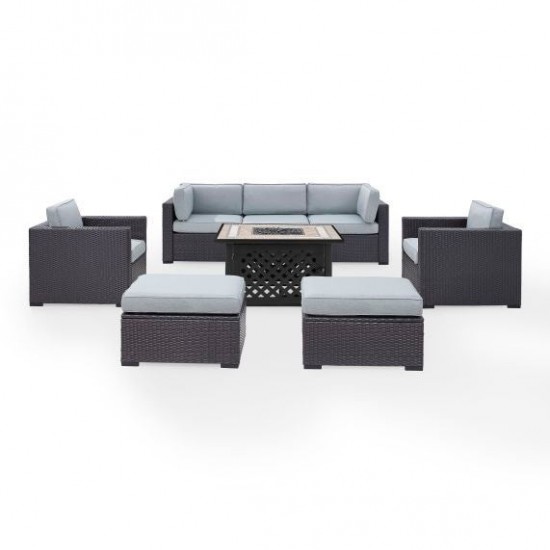 Biscayne 7Pc Outdoor Wicker Sectional Set W/Fire Table Mist