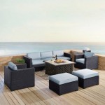 Biscayne 7Pc Outdoor Wicker Sectional Set W/Fire Table Mist