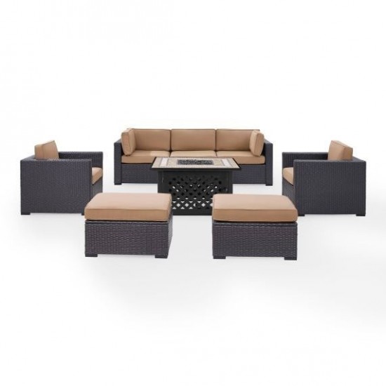 Biscayne 7Pc Outdoor Wicker Sectional Set W/Fire Table Mocha