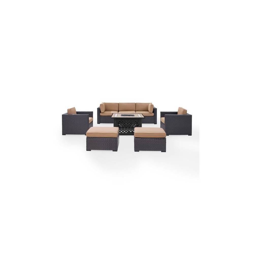 Biscayne 7Pc Outdoor Wicker Sectional Set W/Fire Table Mocha