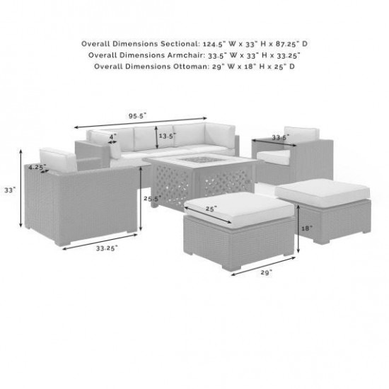 Biscayne 7Pc Outdoor Wicker Sectional Set W/Fire Table Mocha