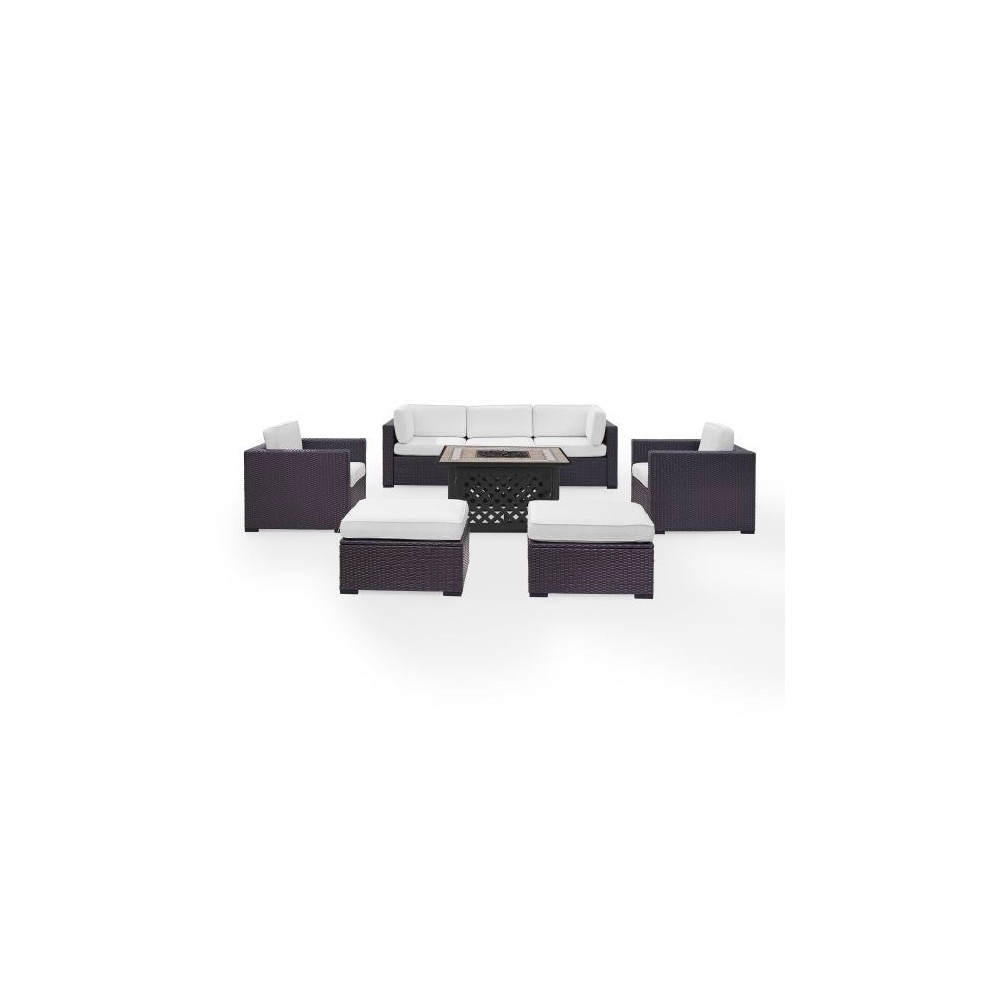 Biscayne 7Pc Outdoor Wicker Sectional Set W/Fire Table White