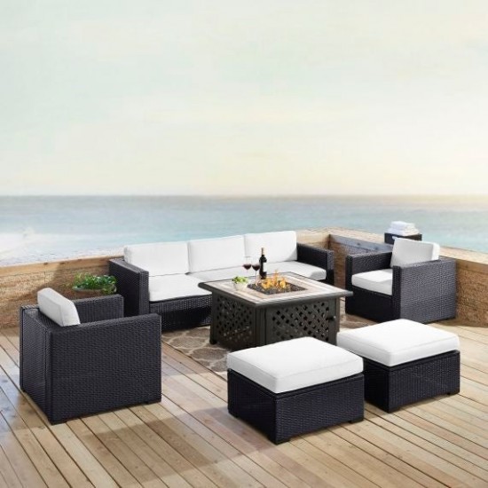 Biscayne 7Pc Outdoor Wicker Sectional Set W/Fire Table White