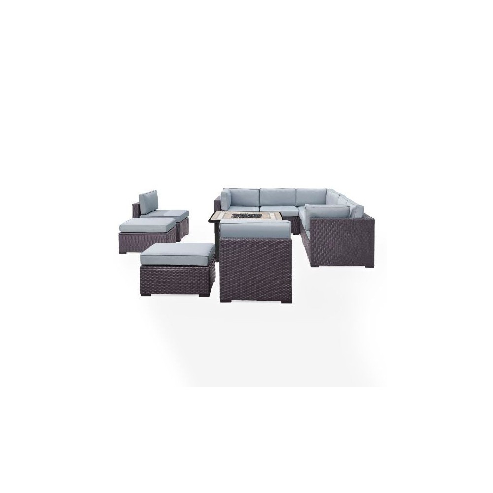 Biscayne 8Pc Outdoor Wicker Sectional Set W/Fire Table Mist