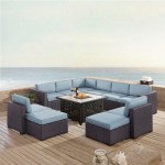 Biscayne 8Pc Outdoor Wicker Sectional Set W/Fire Table Mist