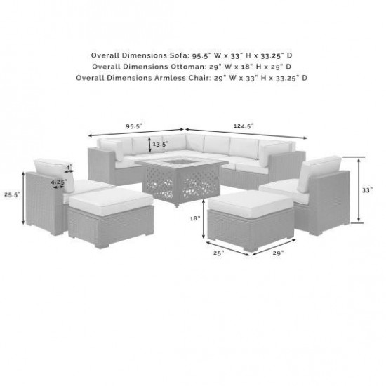 Biscayne 8Pc Outdoor Wicker Sectional Set W/Fire Table Mocha