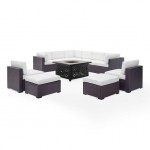 Biscayne 8Pc Outdoor Wicker Sectional Set W/Fire Table White