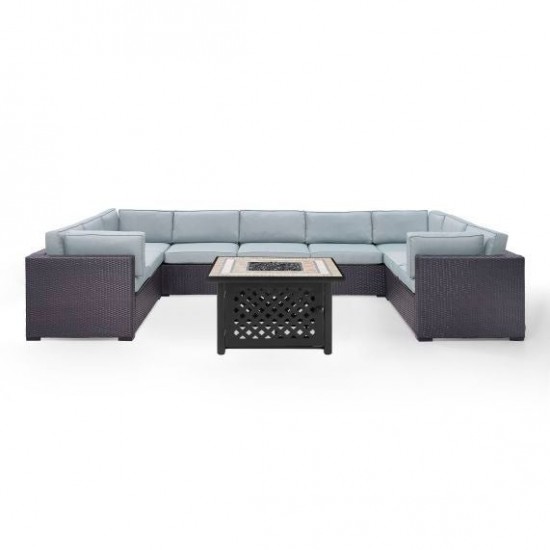 Biscayne 6Pc Outdoor Wicker Sectional Set W/Fire Table Mist