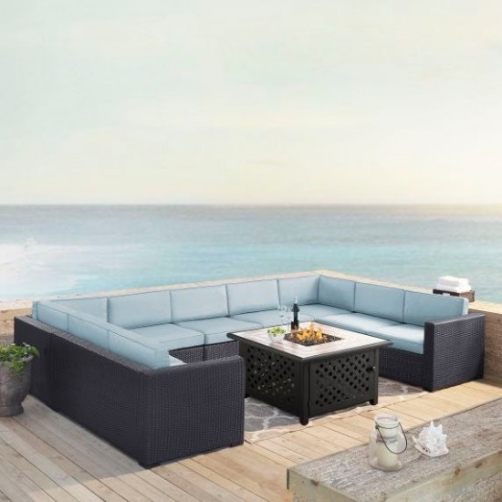 Biscayne 6Pc Outdoor Wicker Sectional Set W/Fire Table Mist