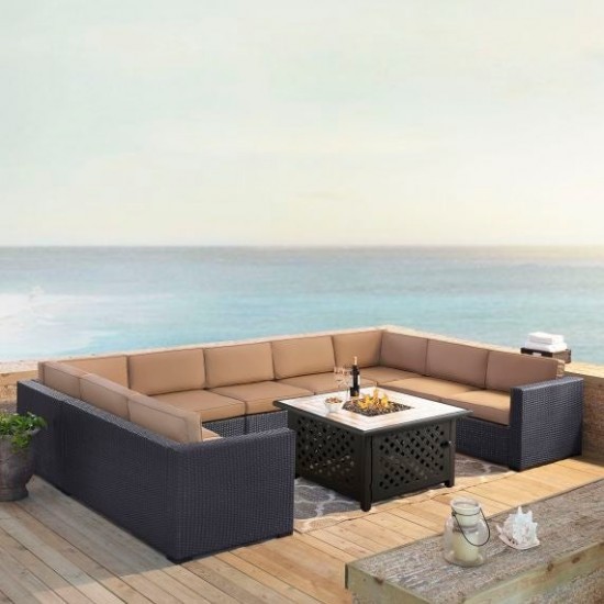Biscayne 6Pc Outdoor Wicker Sectional Set W/Fire Table Mocha