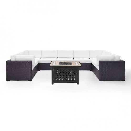 Biscayne 6Pc Outdoor Wicker Sectional Set W/Fire Table White