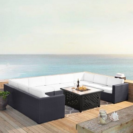 Biscayne 6Pc Outdoor Wicker Sectional Set W/Fire Table White