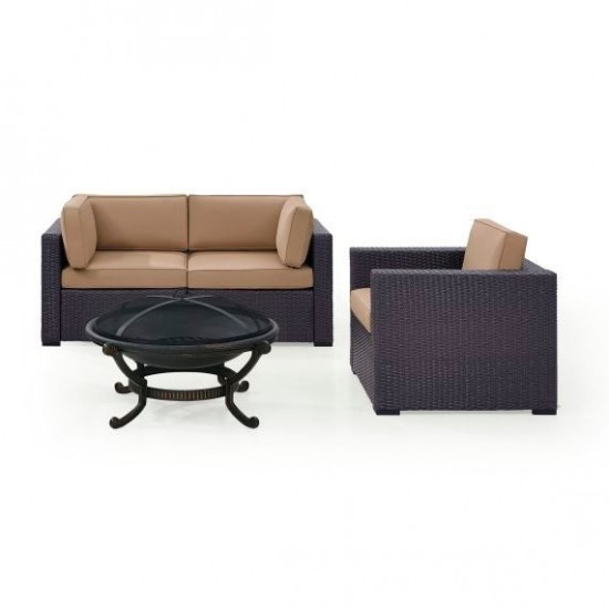 Biscayne 4Pc Outdoor Wicker Conversation Set W/Fire Pit Mocha