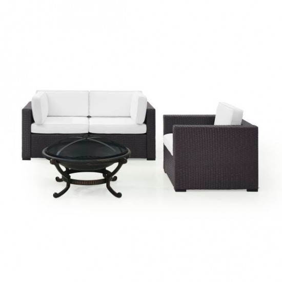 Biscayne 4Pc Outdoor Wicker Conversation Set W/Fire Pit White