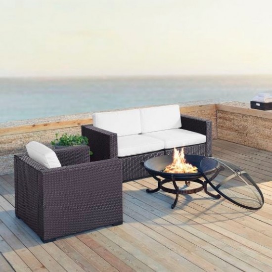 Biscayne 4Pc Outdoor Wicker Conversation Set W/Fire Pit White