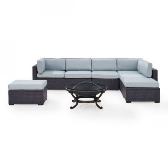 Biscayne 6Pc Outdoor Wicker Sectional Set W/Fire Pit Mist