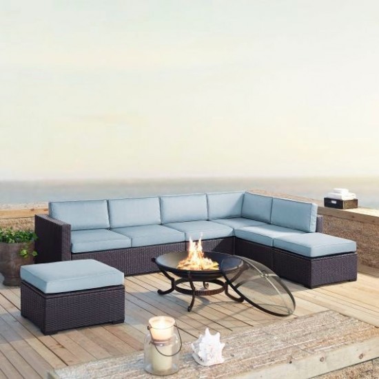 Biscayne 6Pc Outdoor Wicker Sectional Set W/Fire Pit Mist