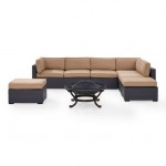 Biscayne 6Pc Outdoor Wicker Sectional Set W/Fire Pit Mocha