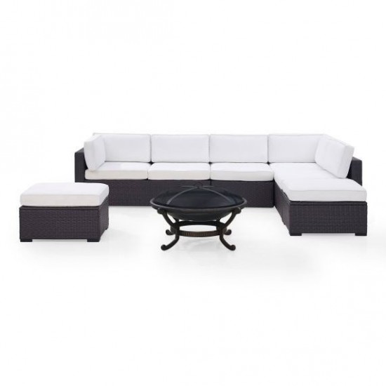 Biscayne 6Pc Outdoor Wicker Sectional Set W/Fire Pit White